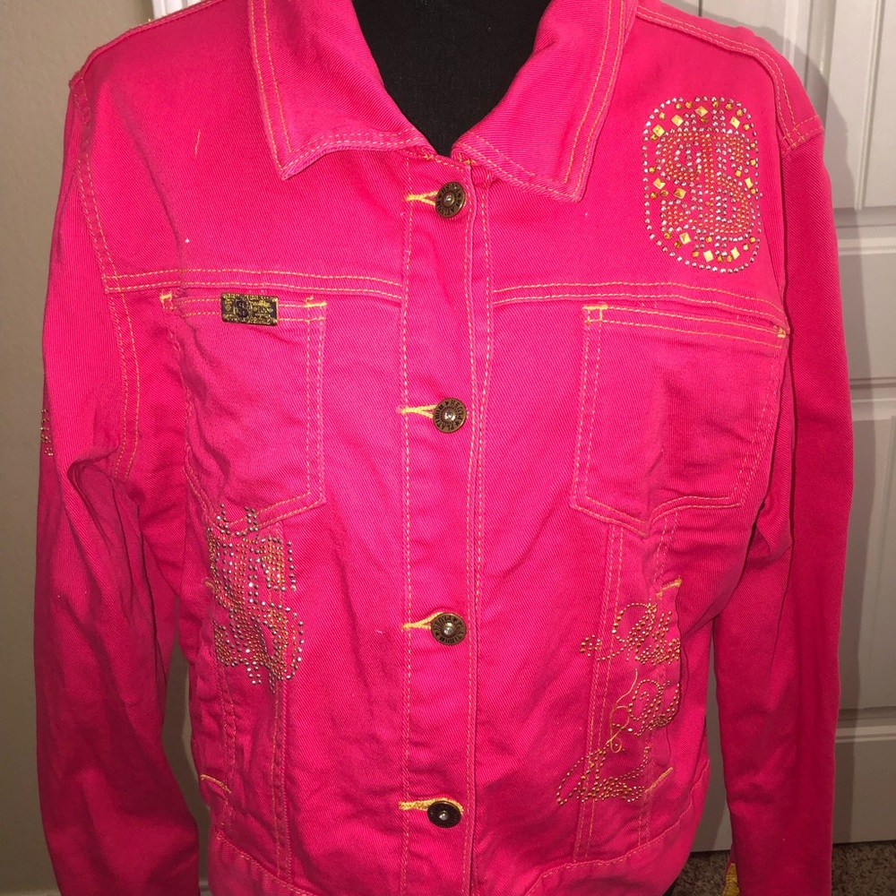 Beautiful pink denim embellished jacket.